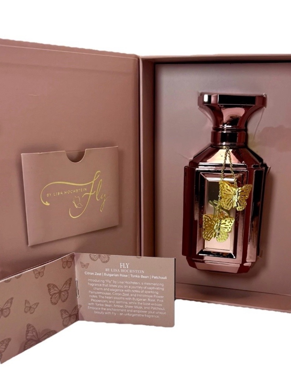Aroma360 “Fly” Metallic Pink Bottle w/ Gold Butterfly Accents perfume - Picture 3 of 4